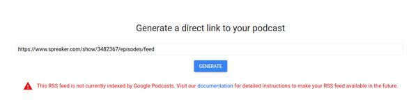 Errore: This RSS feed is not currently indexed by Google Podcasts