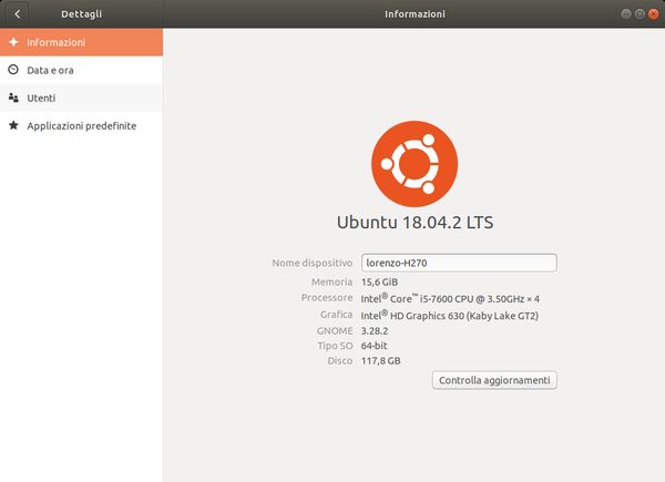 Ubuntu 18.04.2 installato nel mio PC