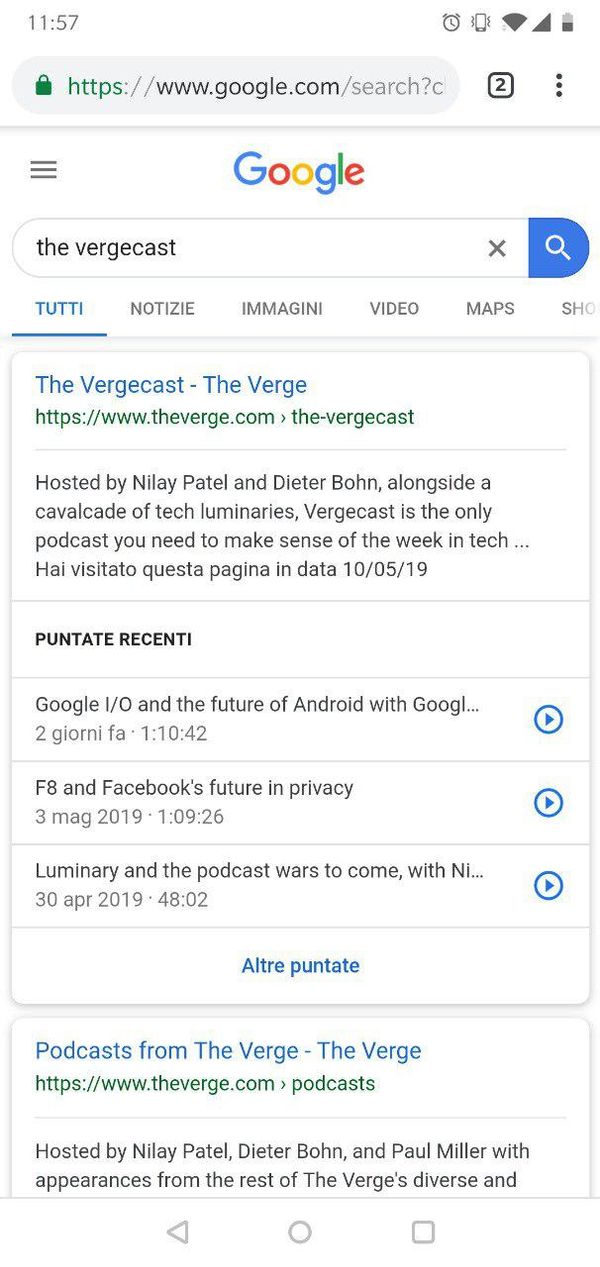 Risultati di ricerca di google per il podcast di The Verge